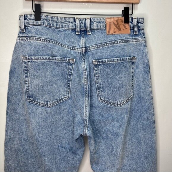 Zara Wide Leg High Rise Jeans Raw Hem Size 12 - Picture 3 of 9